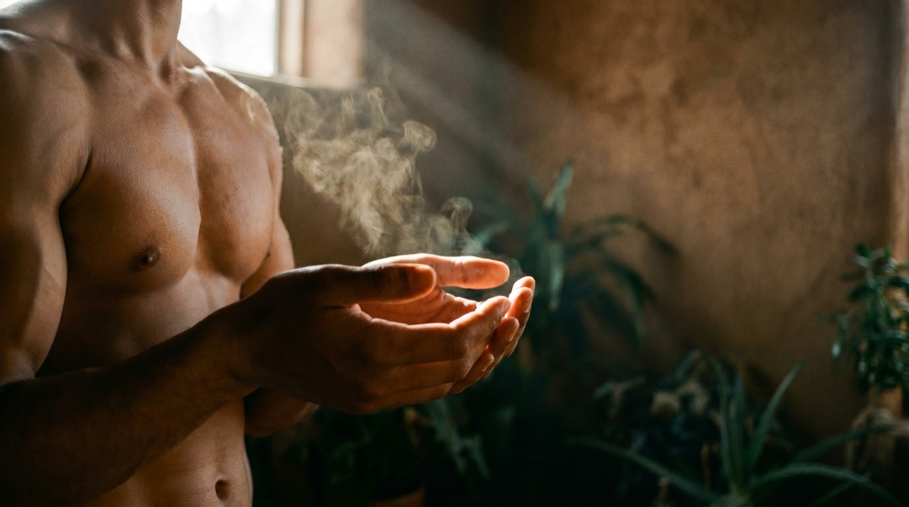 Breath — vapour from cupped hands